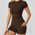 Crew Neck Short Sleeve Crop T-Shirt & High Waist Biker Shorts With Pockets