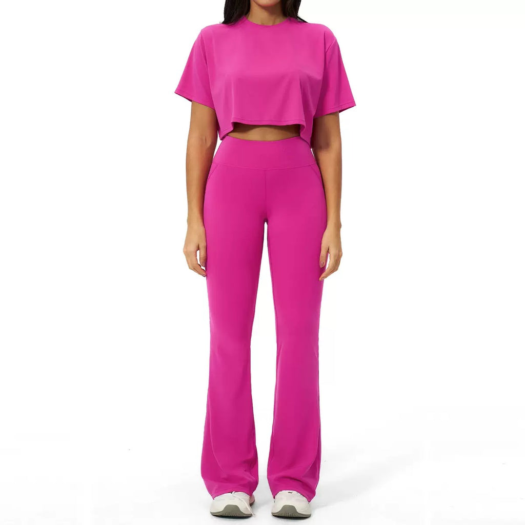 Summer Women's Casual Loose Fit T-Shirt and Long Pants Yoga Set, Soft Stretch Breathable Activewear Outfit for Gym Workout Yoga Daily Wear