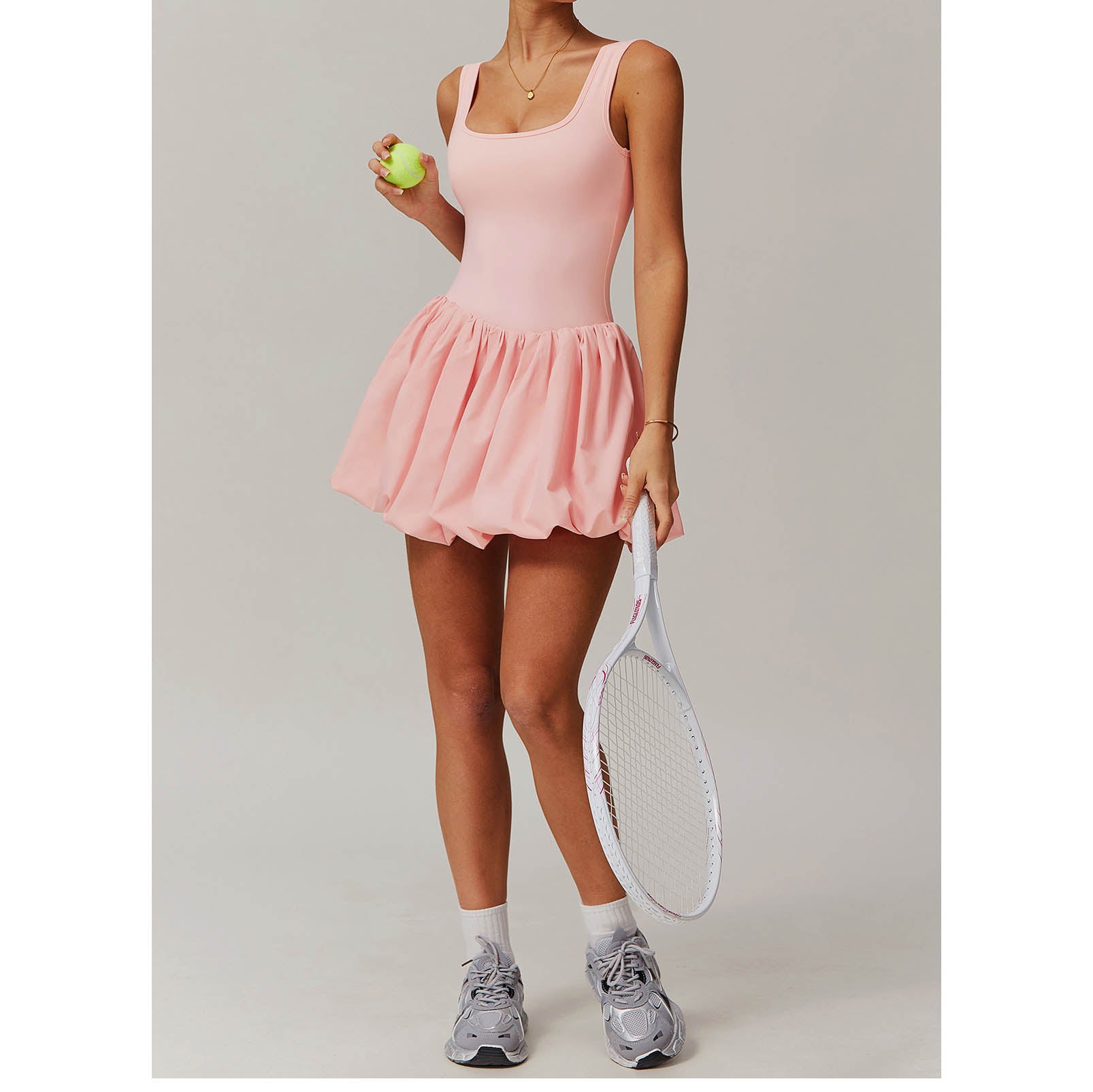 Dopamine Color Active Dress, Square Neck Sleeveless Tank Tennis Dress, Summer Bubble Mini Skort with Built-in Shorts for Workout Yoga Training