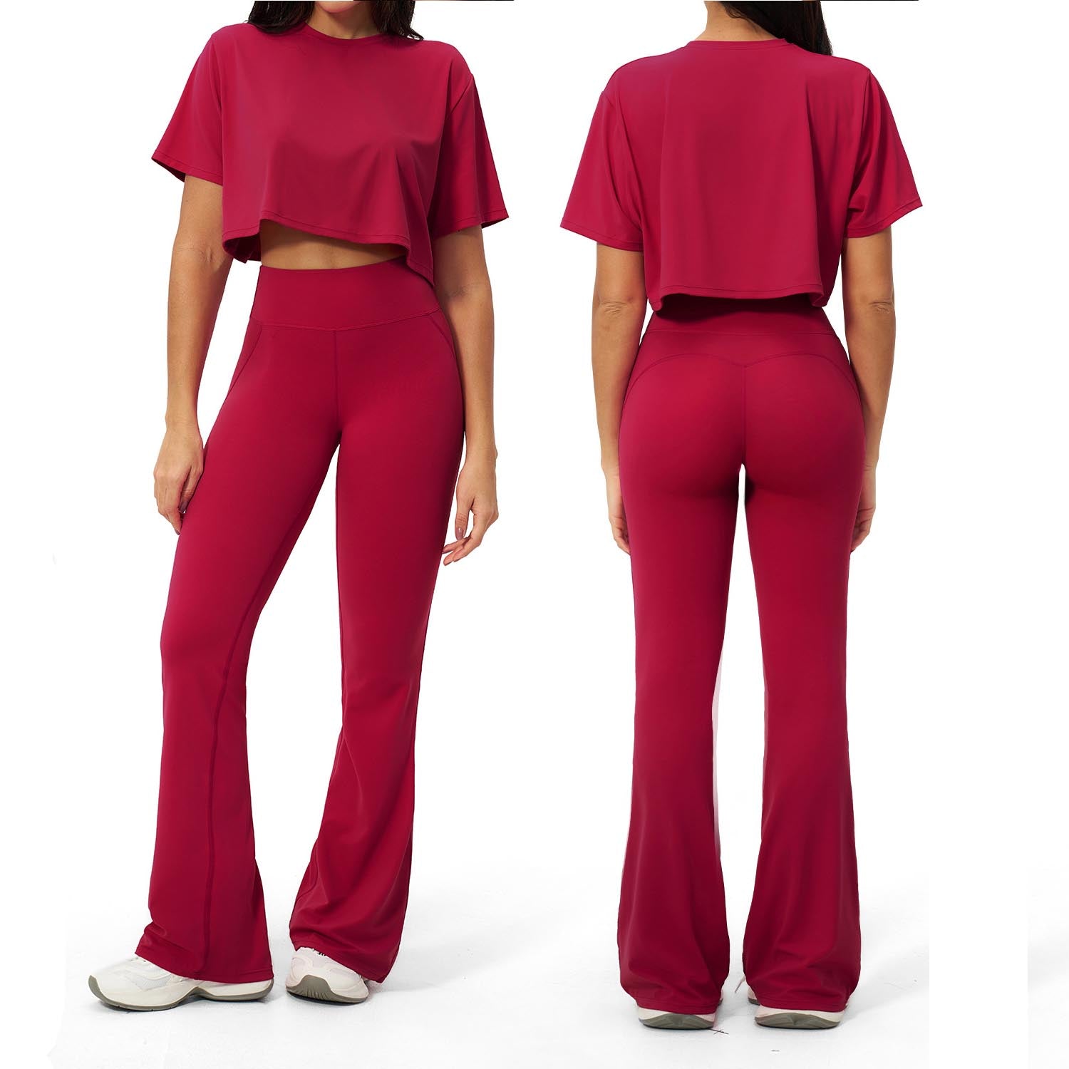 Summer Women's Casual Loose Fit T-Shirt and Long Pants Yoga Set, Soft Stretch Breathable Activewear Outfit for Gym Workout Yoga Daily Wear