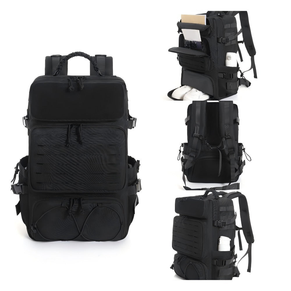 Big Capacity Heavy Duty Nylon Hiking Backpack, Soft Padded Back, MOLLE System, Laptop Sleeve, Independent Shoe Compartment, Luggage Sleeve, Outdoor Sports Day Hike Travel