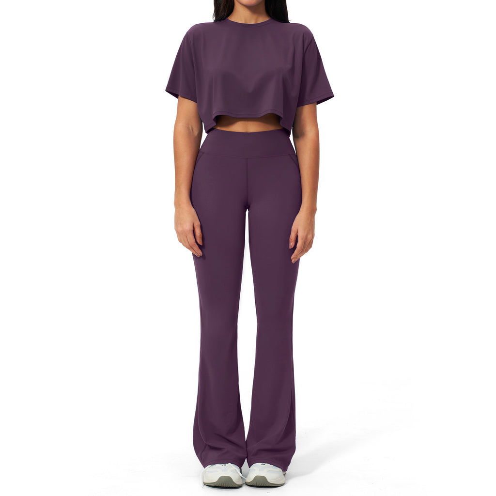 Summer Women's Casual Loose Fit T-Shirt and Long Pants Yoga Set, Soft Stretch Breathable Activewear Outfit for Gym Workout Yoga Daily Wear