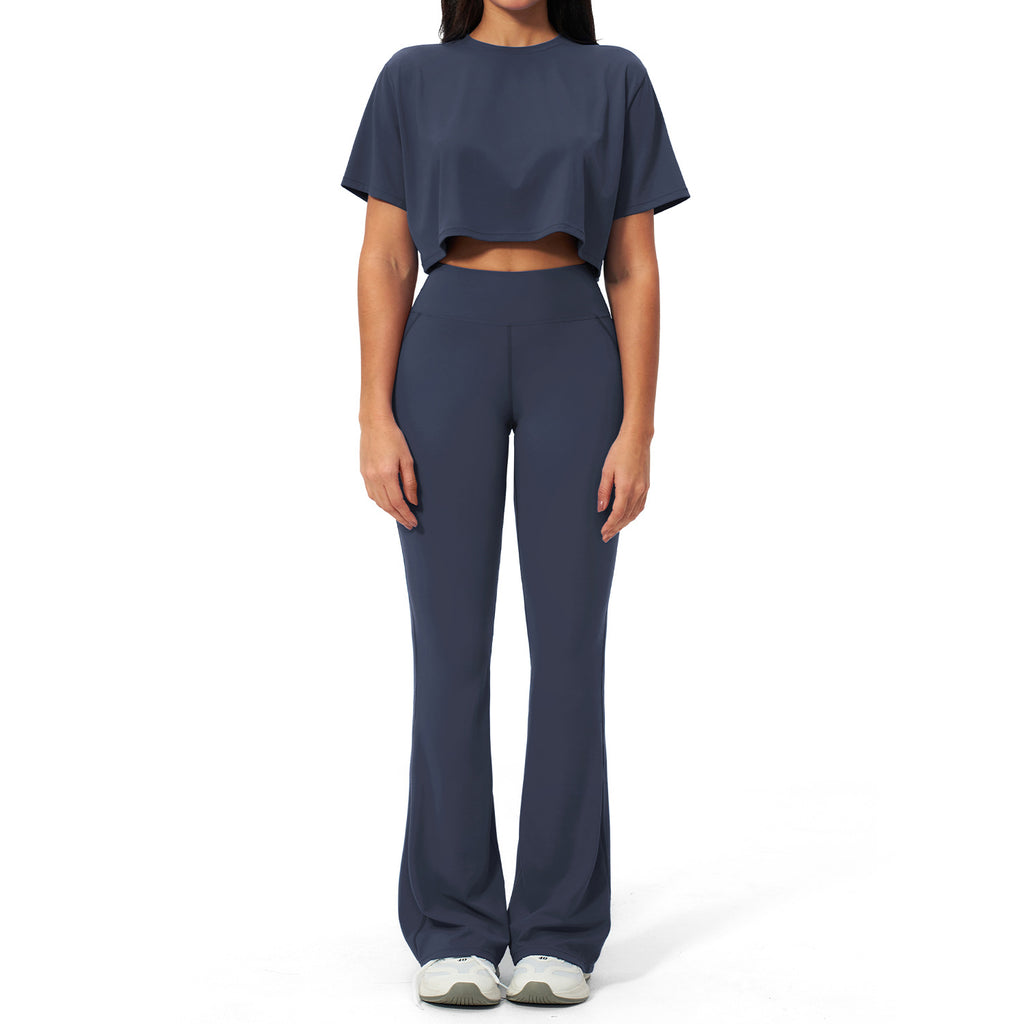 Summer Women's Casual Loose Fit T-Shirt and Long Pants Yoga Set, Soft Stretch Breathable Activewear Outfit for Gym Workout Yoga Daily Wear