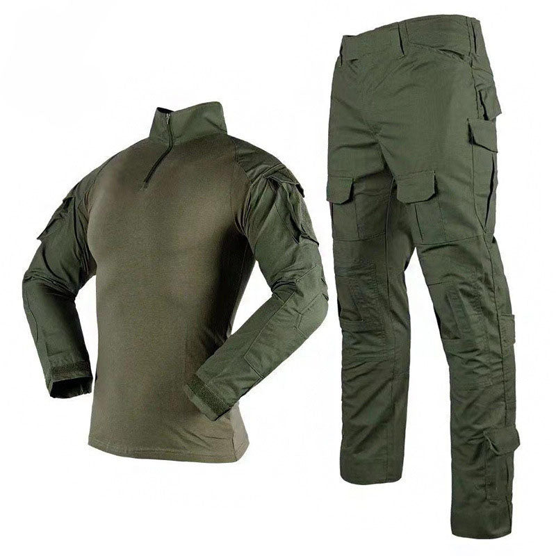 Men Tactical Combat Uniform Set Long Sleeve Half Zip Combat Shirt Multi Cargo Pocket Tactical Pants Breathable Stretch Fabric For Hunting Camping Airsoft Training