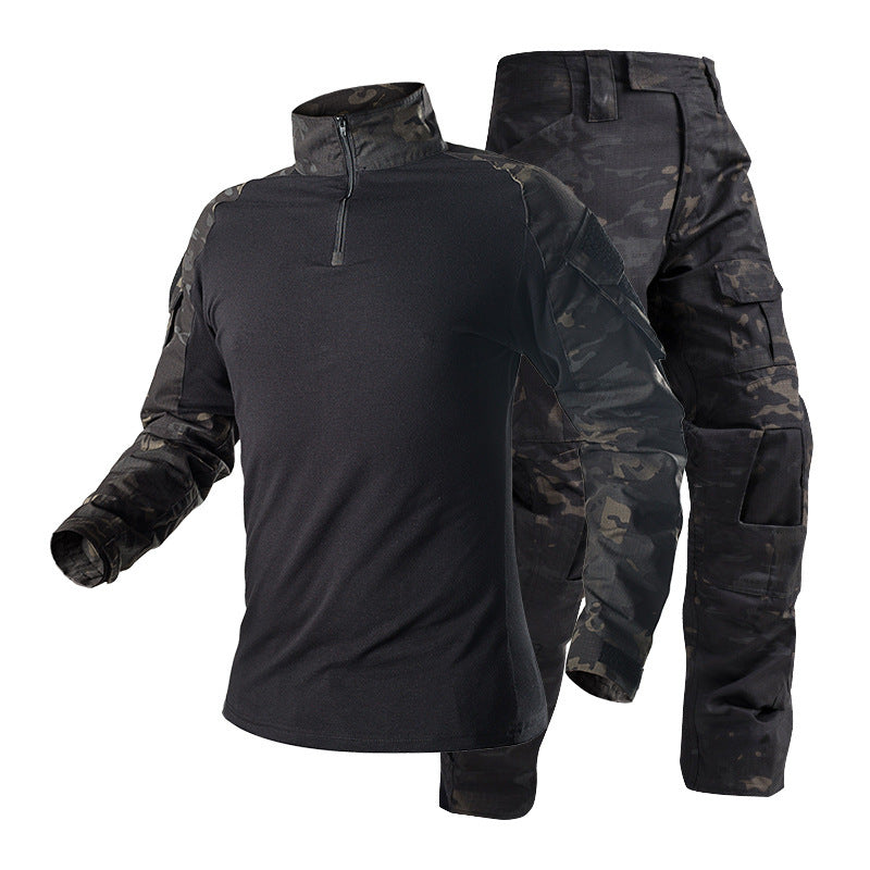 Men Tactical Combat Uniform Set Long Sleeve Half Zip Combat Shirt Multi Cargo Pocket Tactical Pants Breathable Stretch Fabric For Hunting Camping Airsoft Training