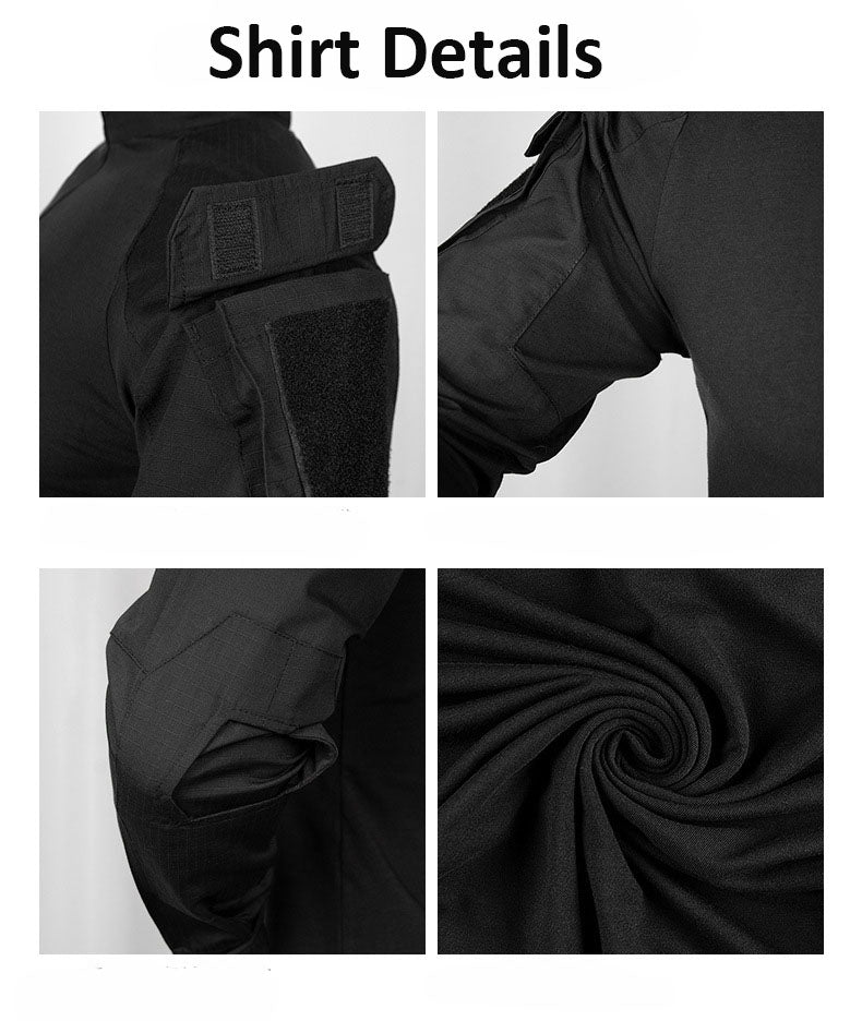 Men Tactical Combat Uniform Set Long Sleeve Half Zip Combat Shirt Multi Cargo Pocket Tactical Pants Breathable Stretch Fabric For Hunting Camping Airsoft Training