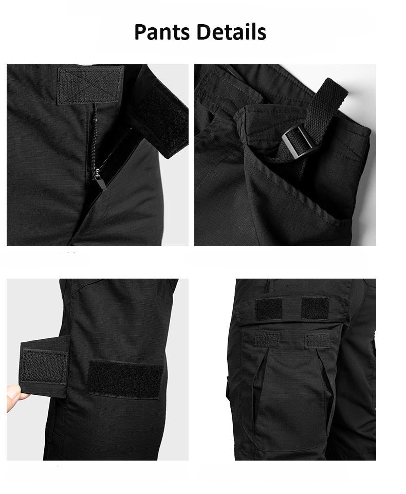 Men Tactical Combat Uniform Set Long Sleeve Half Zip Combat Shirt Multi Cargo Pocket Tactical Pants Breathable Stretch Fabric For Hunting Camping Airsoft Training