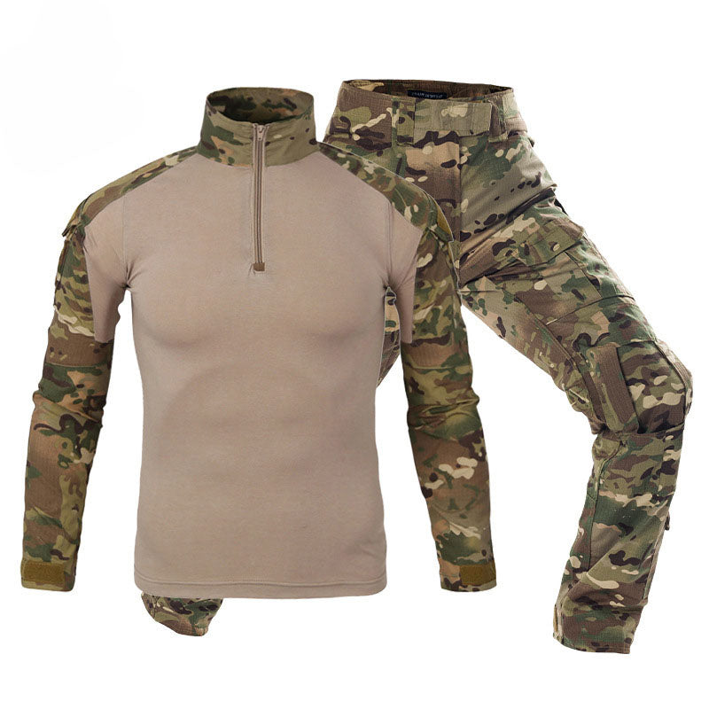Men Tactical Combat Uniform Set Long Sleeve Half Zip Combat Shirt Multi Cargo Pocket Tactical Pants Breathable Stretch Fabric For Hunting Camping Airsoft Training