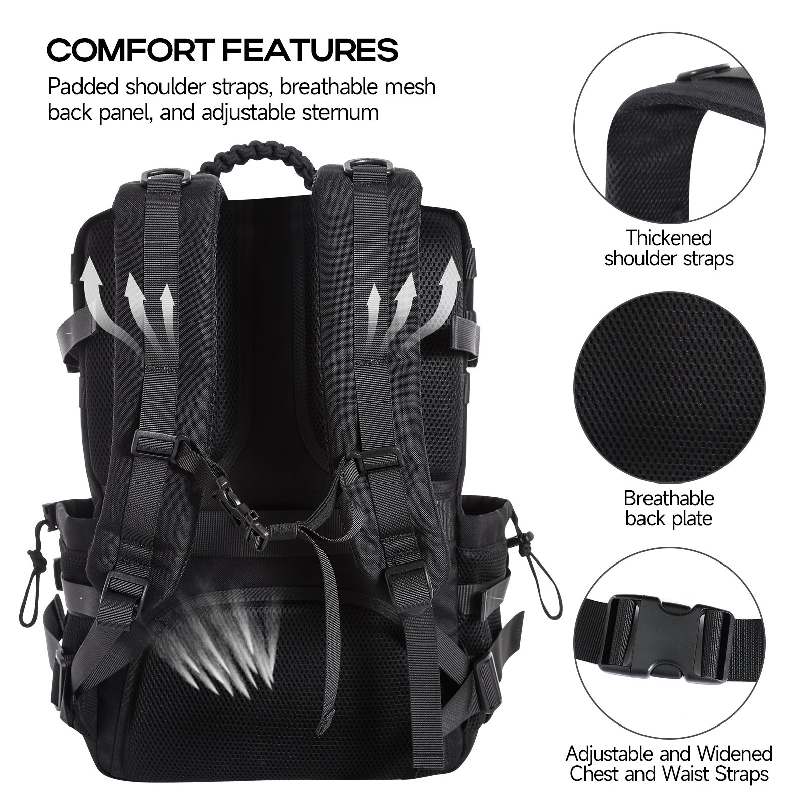Big Capacity Heavy Duty Nylon Hiking Backpack, Soft Padded Back, MOLLE System, Laptop Sleeve, Independent Shoe Compartment, Luggage Sleeve, Outdoor Sports Day Hike Travel