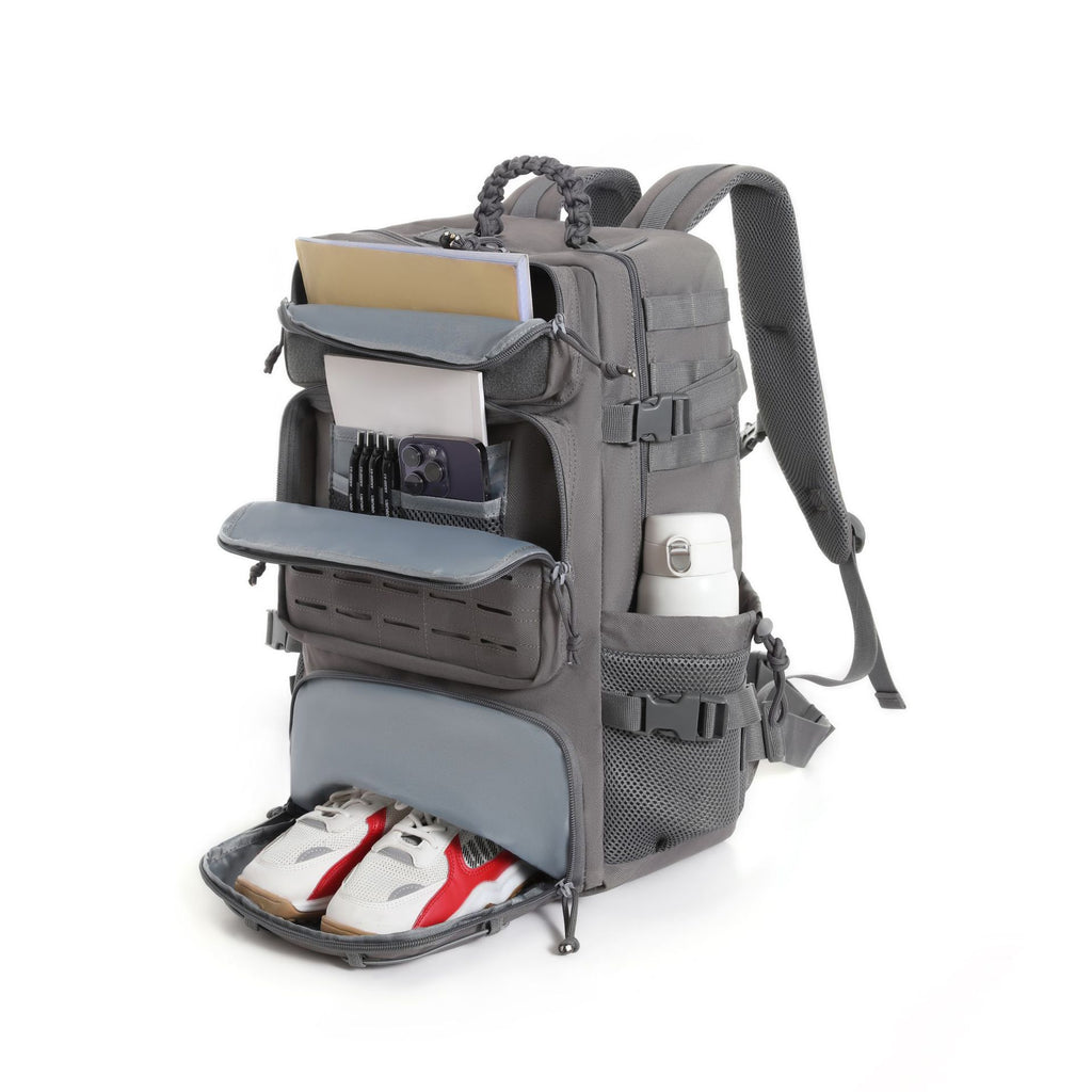 Big Capacity Heavy Duty Nylon Hiking Backpack, Soft Padded Back, MOLLE System, Laptop Sleeve, Independent Shoe Compartment, Luggage Sleeve, Outdoor Sports Day Hike Travel